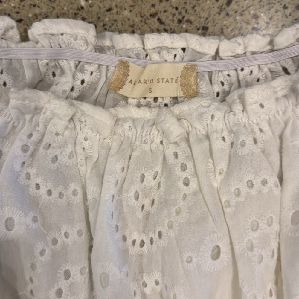 Altar'd State White Off the Shoulder Bishop Sleeve Crop Blouse - Picture 2 of 6